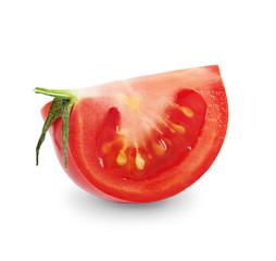 Wall Mural - A slice of ripe fresh tomato isolated on white background.