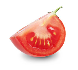 Wall Mural - A slice of ripe fresh tomato isolated on white background.