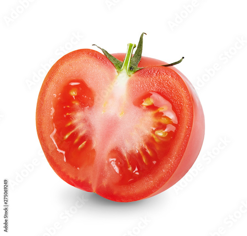 Fotomural A half of fresh ripe tomato isolated on white background