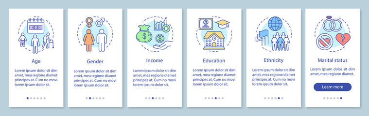Wall Mural - demographics onboarding mobile app page screen with linear concepts. audience segmentation walkthrou