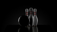 Bowling Ball And Pins On Black Background