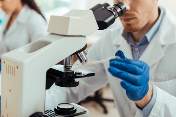 Wall Mural - selective focus of a professional scientific microscope
