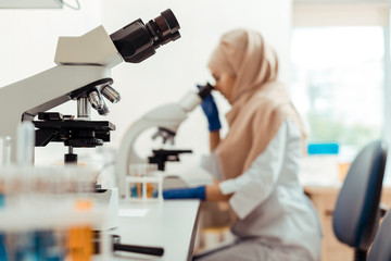 Wall Mural - selective focus of a modern professional microscope