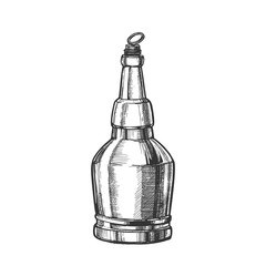 Wall Mural - Hand Drawn Screw Cap Closed Bottle Of Beer Vector. Design Sketch Retro Bottle Of Alcoholic Drink Or Carbonated Water. Concept Monochrome Glass Container And Ring On Top Template Cartoon Illustration