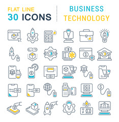 Wall Mural - set vector line icons of business technology
