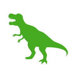 Wall Mural - Dinosaur T-Rex vector silhouette. Roaring green tyrannosaurus silhouette isolated