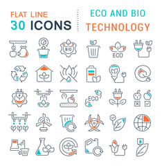 Poster - Set Vector Line Icons of Eco and Bio Technology