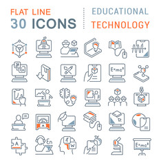 Wall Mural - set vector line icons of educational technology