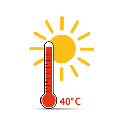 heat thermometer icon 40 degrees summer weather with sunshine vector illustration EPS10