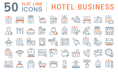 Sticker - Set Vector Line Icons of Hotel Business