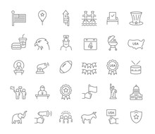 Set Vector Line Icons Of Independence Day