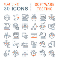 Wall Mural - set vector line icons of software testing