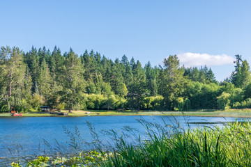 Mountain Lake with Blue Sky in British Columbia, Canada.