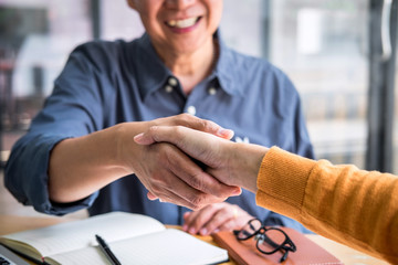 Aufkleber - Successful of business deal, Business partnership meeting and handshake after discussing good deal agreement and become a partner of trading contract and new projects for both companies