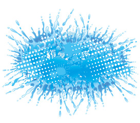 Sticker - Blue water splash and drops on white background.