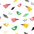 Vector seamless pattern with birds in Scandinavian style. Cute, modern print