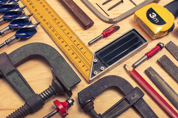 composition of various mechanical tools related to the trade of carpenter.