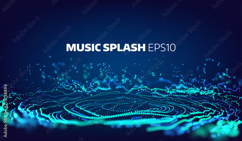 Sound Variations Fun Splash Music and sound splash with ripples background. Particles glitch ...