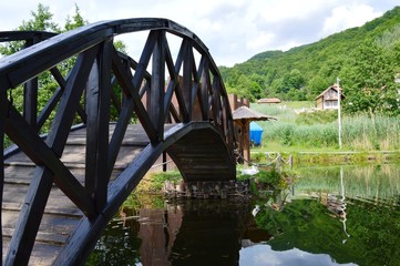 Wall Mural - a small wooden bridge on the lake