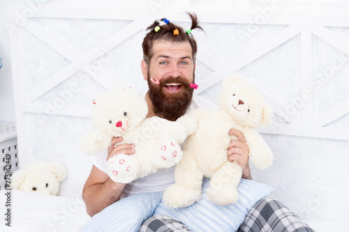 Slumber Party Guy Relaxing In Bedroom Pajamas Style Man