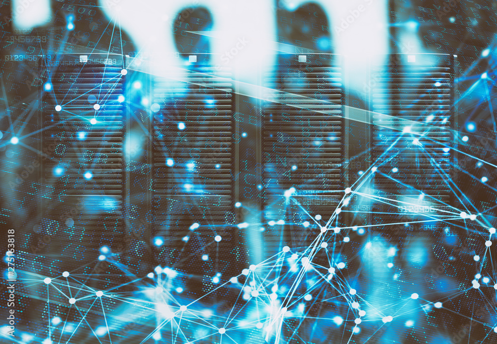 Concept of safety in a data center room with database server and ...