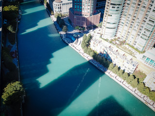 Wall Mural - Top view skyline and office buildings along Chicago river