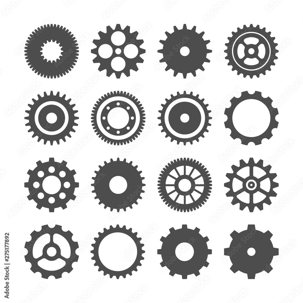 Gear wheels set. Retro vintage cogwheels collection. Industrial icons. Vector illustration - obrazy, fototapety, plakaty 