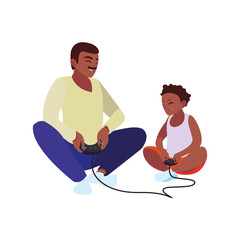 Wall Mural - afro father playing video game with son characters