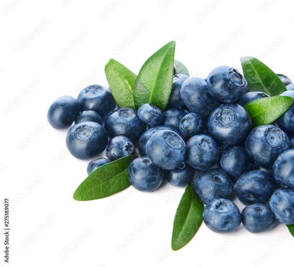 Fresh ripe blueberry on white background