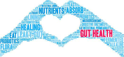 Gut Health Word Cloud on a white background. 