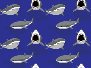 Wall Mural - Great White Shark Cartoon Seamless Wallpaper