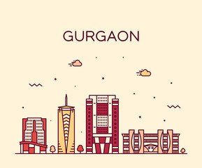 Gurgaon skyline Haryana India vector linear style