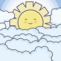 Poster - cute summer sun and clouds kawaii characters