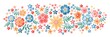 Horizontal pattern with colorful embroidered flowers on white background. Panoramic floral embroidery.