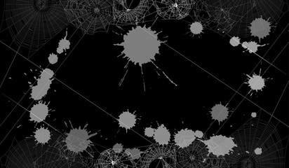 Wall Mural - background with grey spider webs and blots isolated on black