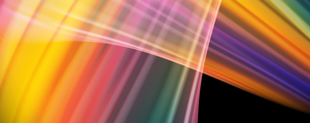 Abstract wave lines fluid rainbow style color stripes on black background. Artistic illustration for presentation, app wallpaper, banner or poster