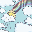 © Stockgiu - cute summer sun and clouds rainy with rainbow kawaii characters