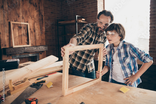 Portrait Inspired Child Boy Positive Cheerful Daddy Craftsmen Child Boy Positive Cheerful Daddy