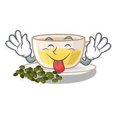 Sticker - Tongue out oolong tea above wood tables cartoon