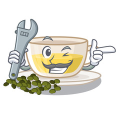 Sticker - Mechanic oolong tea above wood tables cartoon