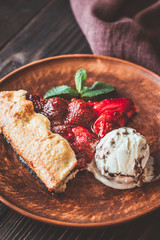 Wall Mural - Slice of strawberry galette with ice-cream