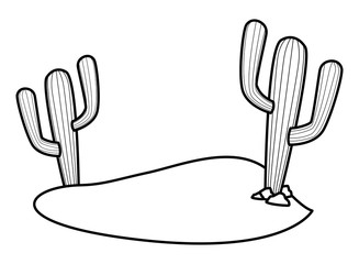 Wall Mural - cactus plant and sand icon cartoon in black and white