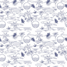 Summer Line Modern Minimal Island Tropical Mood Seamless Pattern On Vector Design For Fashion,fabric,web,wallpaper, And All Prints