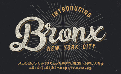 Bronx. New York City print. Hand made script font. Stylish badge for stickers or prints on clothes.