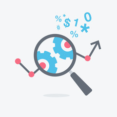 Aufkleber - Data analysis and financial research simple flat symbol with magnifier and graph. Easy to use for your website or presentation.
