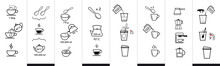 Set Of Methods Of Brewing Tea And Coffee. Preparation Instructions. Vector Elements For Infographics. Set Of Sign For Detailed Guideline. Ready For Your Design.	