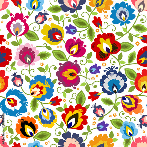 Fototapeta na wymiar Beautiful Polish traditional floral folk pattern vector