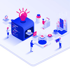 Wall Mural - flat color modern isometric illustration design - app development