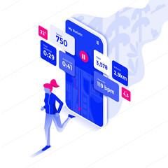 Wall Mural - flat color modern isometric illustration design - fitness app