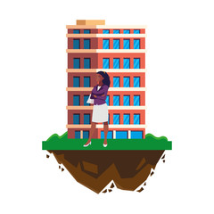 Poster - afro businesswoman with building character